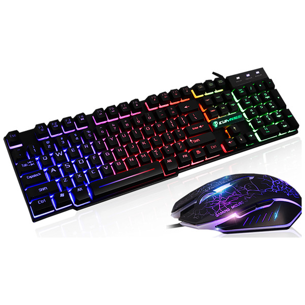 LED Rainbow Backlight USB Ergonomic Wired Gaming Keyboard +6 Buttons 2400DPI Mouse + Mouse Pad Combo Set Free Shipping By DHL