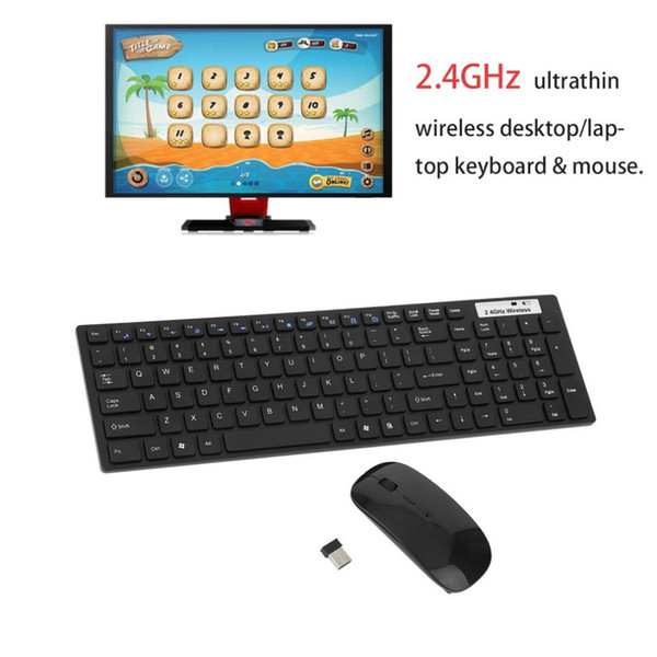 High Quality Multimedia 2.4G Wireless Ultra-thin Keyboard With Optical Mouse USB Dongle Combo Set For DESKTOP PC Laptop