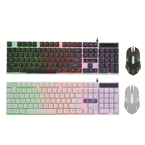 Wired USB Mouse + Keyboard Set Luminous Gaming Apparatus with Rainbow Backlight LED Lights Ergonomic Mechanical Mice