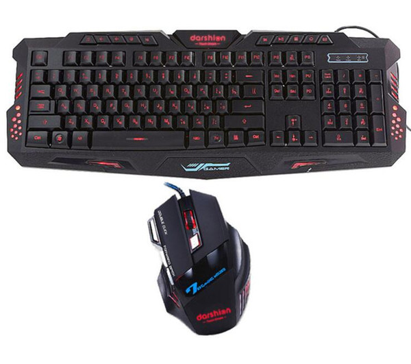 Keyboard mouse combo Backlit LED gaming led 3color fingerboard +Colorful gaming mouse breathing light 7 buttons