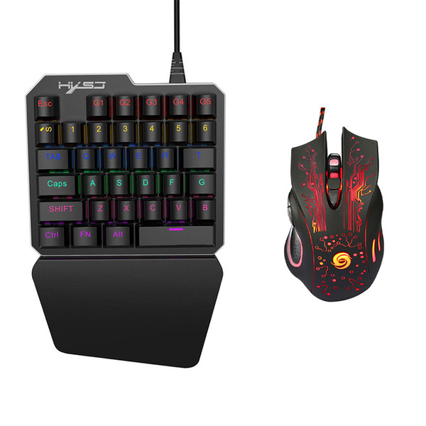 HXSJ J100+A885 Keyboard Mouse Set 35 Keys Mini USB Wired 5500DPI 6 Button LED Optical Gaming Keyboard Mouse Combos for