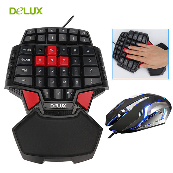 Delux Gamer Gaming T9 Keyboard and Mouse Combo Set PC Professional Single Hand Wired Keyboard with 3200 DPI USB LED Game Mouse