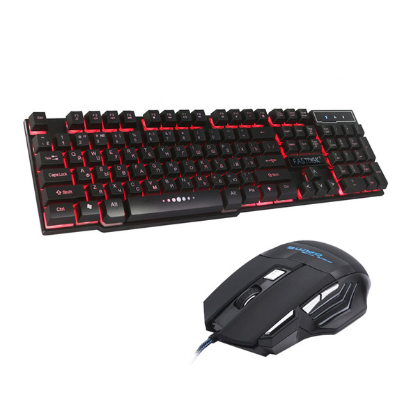 FASTDISK Russian English 3 Color Backlight Gaming Keyboard Teclado Gamer Floating LED Backlit USB Similar With 7 Button Mouse