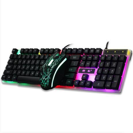 Backlights Keyboard and Mouse Combos USB Wired Optical Crashing Lights Gaming or Office Keyboard and Mouse Set Suspension LH-