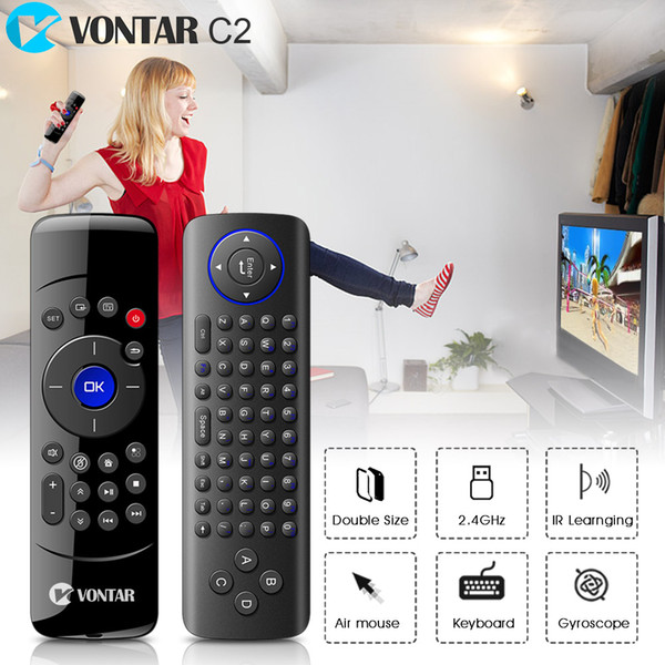 wholesale C2 2.4GHz Fly Air Mouse Wireless Keyboard Remote Control with IR Learning Function for Android TV Box