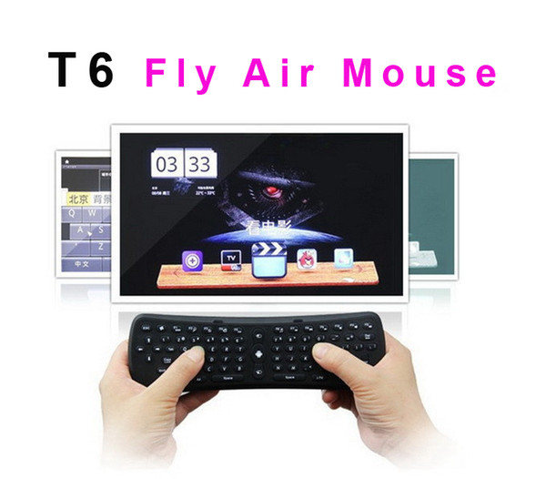 DHL Ship 2.4GHz 6 Axis Gyroscope Air Mouse Keyboard Wireless T6 Mini Wifi Fly Air Mouse Remote Control 3in1 with USB Receiver