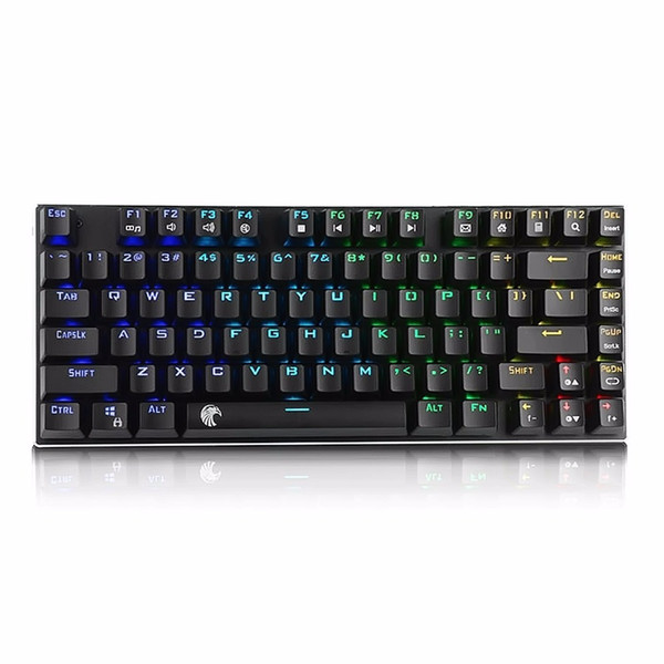 Small RGB Mechanical Keyboard Compact Design Tenkeyless LED Backlit Clicky Blue Switches Tactile Gaming Keyboard 81 Keys Z-88