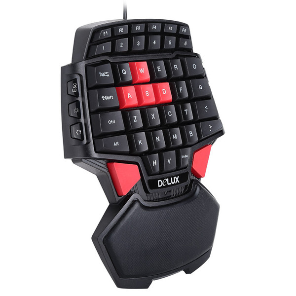 2018 New Delux T9U One Hand Wired Keyboard 41 standard keys Single-handed Keypad With LED Backlight For LOL DOTA 2 Game Player PC