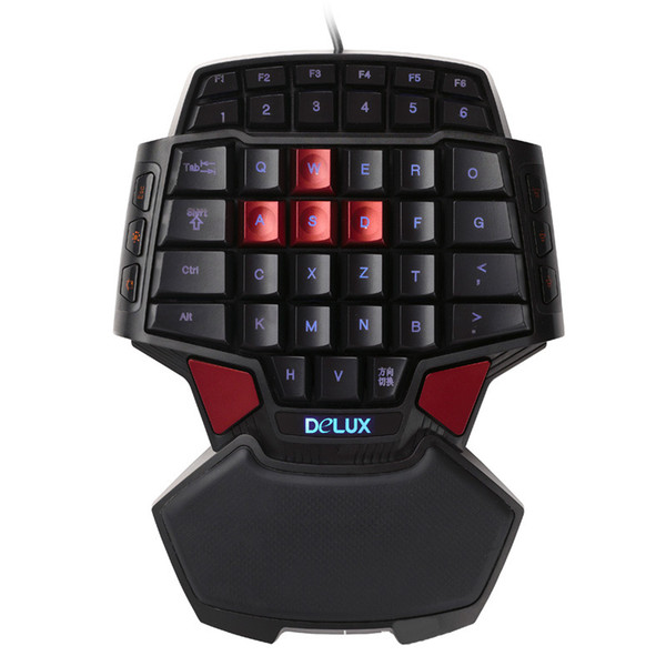 Delux T9U One Hand Wired Keyboard 41 standard keys Single-handed Keypad With LED Backlight For LOL DOTA 2 Game Player PC