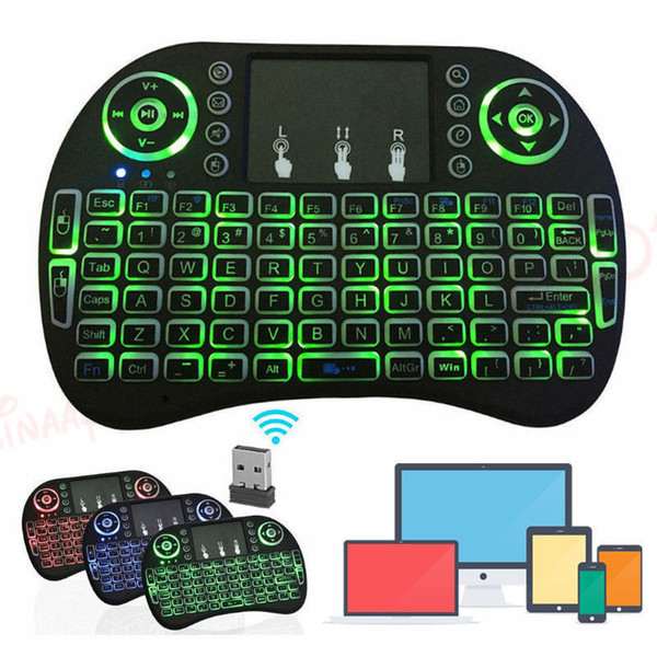 Backlight I8 2.4GHz Wireless Keyboard Remotes Controler Three Colors Air Mouse Touchpad Handheld Backlit for Android TV BOX Mini PC Cradle