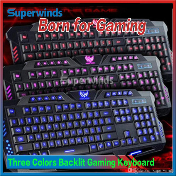 New arrival Three Adjustable Backlight Colors USB Wired Gaming LED Keyboard Backlit keyboards free shipping via DHL