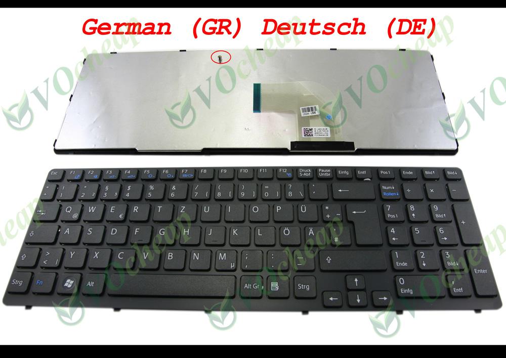 New and Original Notebook Laptop keyboard for Sony Vaio SVE15 SVE 15 SVE1511 Black * WITH Frame * German GR Deutsch DE version - 149031921