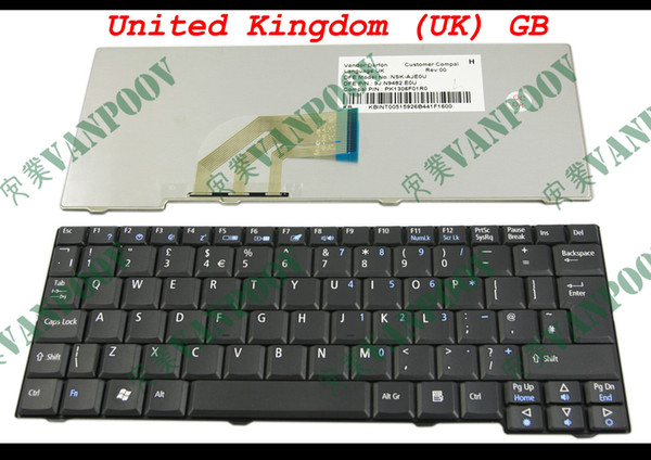 New Laptop keyboard for Acer Aspire One 531H D150 D250 P531 AOA150 ZG5 ZG8, Emachines EM250 Black UK GB Version - NSK-AJE0U