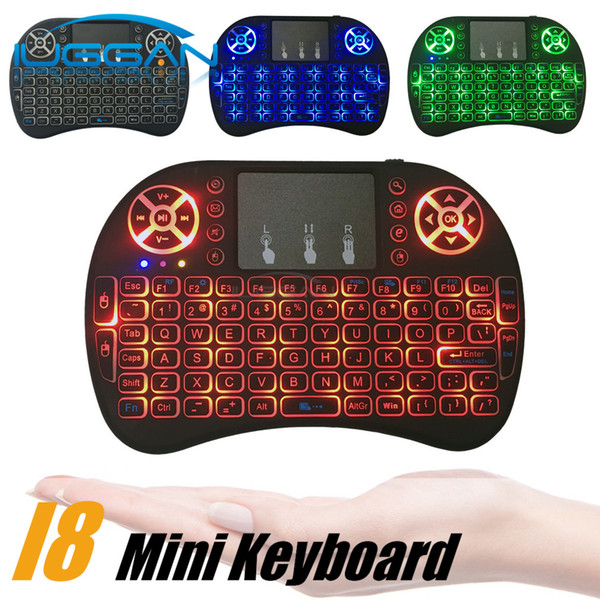 I8 mini keyboard 2.4g handheld touchpad rechargeable lithium battery wireless fly air mouse remote control 3 color backlight 7 color backlit