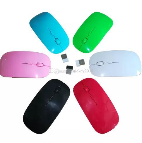 2019 Candy color ultra thin wireless mouse and receiver 2.4G USB optical Colorful USB Receiver ultrathin Slim Mouse computer mouse DHL Free