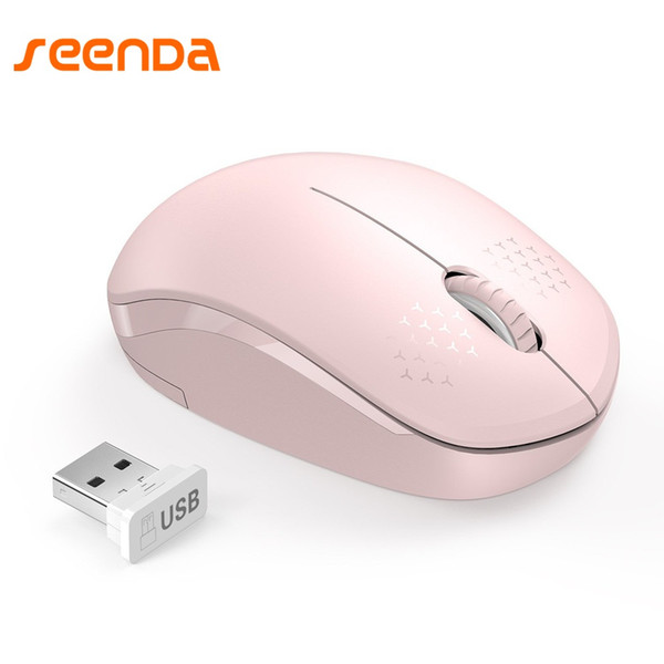 2.4G Wireless Noiseless Mouse Seenda Portable Optical Mice with Nano USB Receiver for Notebook PC Laptop Macbook Pink