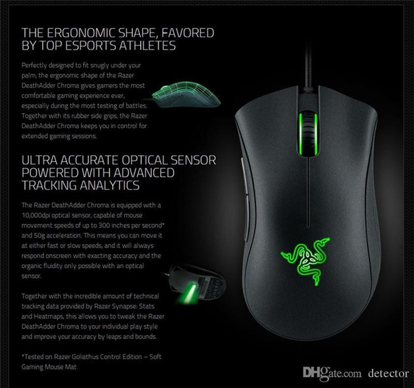 2018 Razer Deathadder Chroma USB Wired Optical Computer Gaming Mouse 10000dpi Optical Sensor Mouse Razer Mouse Deathadder Gaming Mice