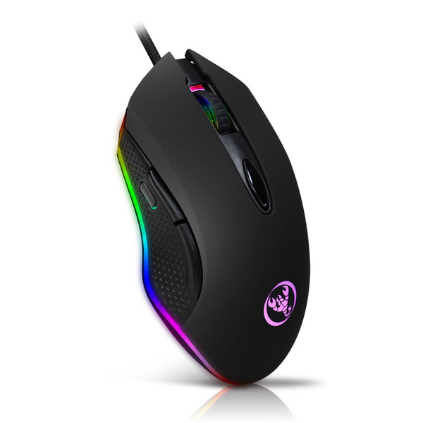 HXSJ Programmable Gaming Mouse 4800DPI 6 Buttons RGB Backlit USB Wired Optical Mouse Gamer for PC Computer Laptop