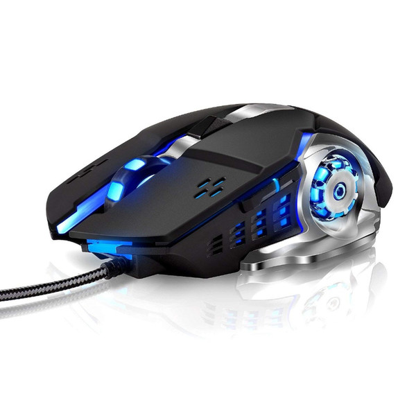 Laser Gaming Mouse Wired with 6 Programable Buttons 4 Color Cycle Breathing, High Precision Metal Base, Used for Game and Office