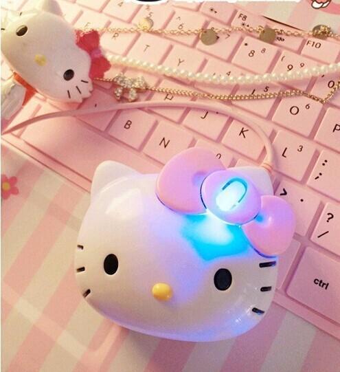 Cute Hello Kitty Women Mouse Creative 3D Cartoon Cat Optical USB Wired Mouse Office Mice for Computer Laptop Tablet PC Gift