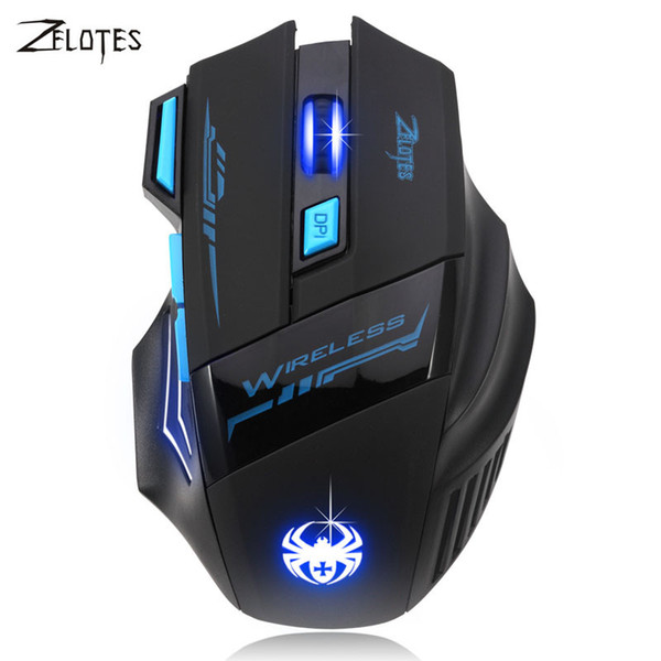 Wholesale- ZELOTES 2017 Adjustable Pro Gamer 2400 DPI Optical Wireless Gaming Mouse Gamer for Laptop PC Computer 2.4Ghz Wireless Mouse