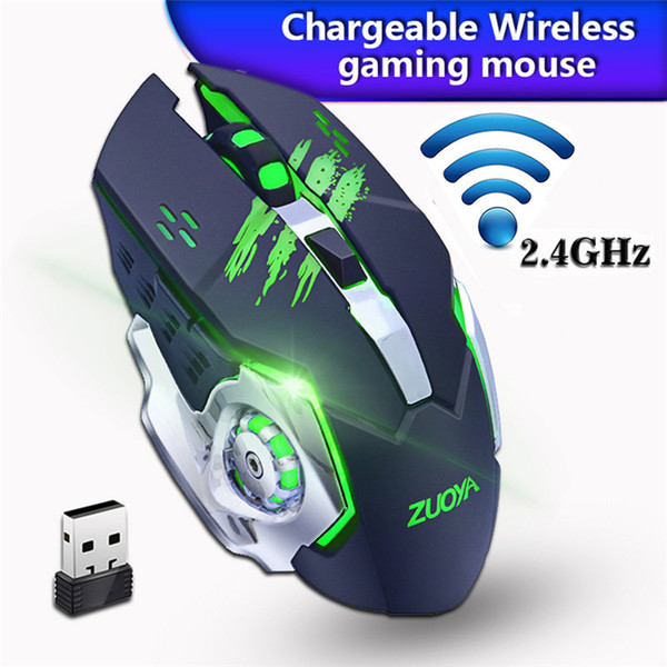 Wireless Gaming Mouse 6 Keys USB rechargeable luminescent mute mouse Receiver Pro Gamer mice 2.4GHz colorful For PC Laptop Desktop computer