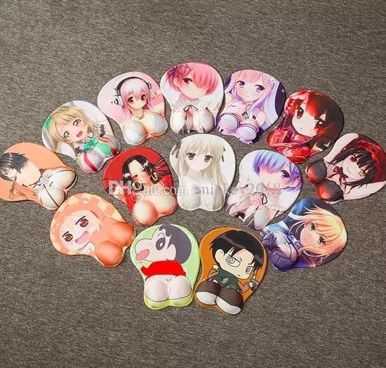 Hot Sell New Creative Cartoon Anime Cartoon characters 3D Sexy Chest Silicone Mouse Pad For Wrist Rest Support Mouse Pad Free Shipping