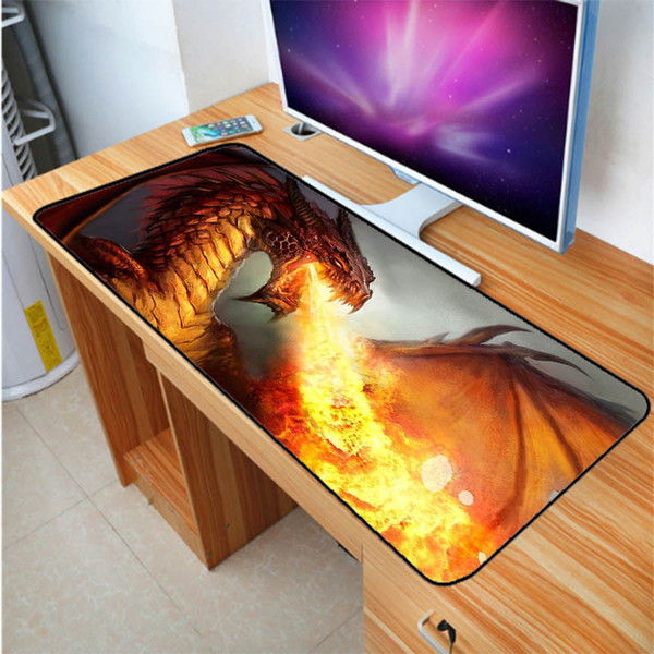 Large Size 400X900MM Gaming Mouse Pad Notebook Keyboard Pad Cafes Fire Dragon Pattern Rubber Pad