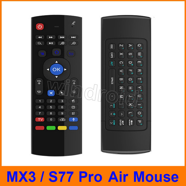 S77 pro 2.4Ghz Wireless MX3 Mini QWERTY Keyboard with Mic Voice IR Learning Mode Fly Air Mouse Remote Control MX for PC Android TV Box IPTV