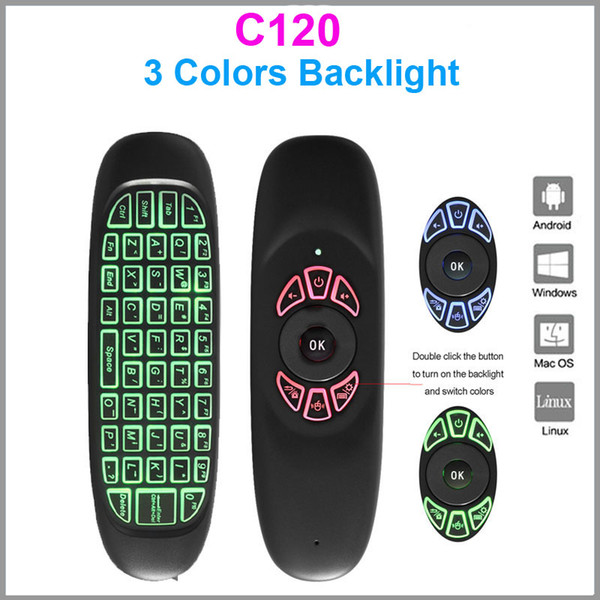 C120 3 Colors Backlight 2.4G Wireless Air Fly Mouse Keyboard C120 colorful Gaming Remote Controller for mini PC Android TV Box projector