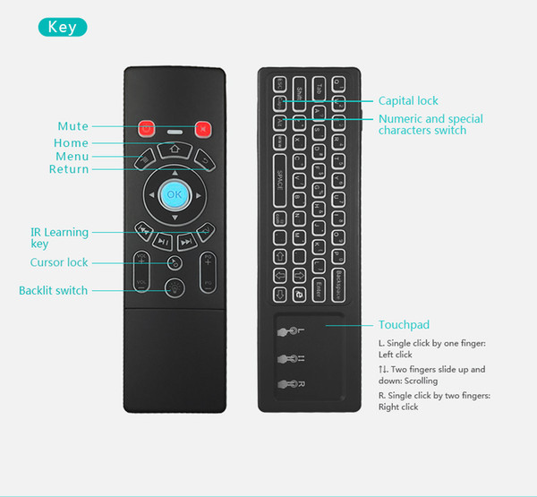 T6 2.4G Wireless 7 Colors Backlit Air Mouse with Touchpad IR Learning Backlight Mini Keyboard for tv Box projector MINI PC