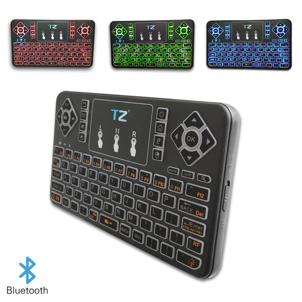 High quality flying air Mouse Q9 with 3 colors backlight rechargeable Lithium battery Bluetooth Wireless Keyboard Remote Controlers touchpad