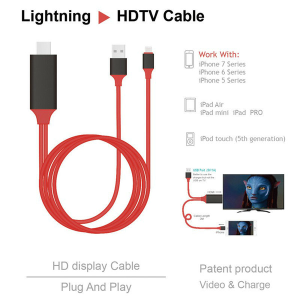 WHOLESALE HDMI HDTV TV Adapter USB Cable 1080P for apple Phone 5/5S/6/6S/6PLUS /6S PLUS7/7plus HDMI Cable with retail box 1 pc