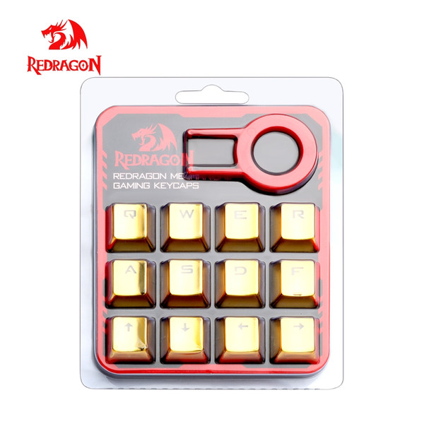 Redragon 12 Key caps for mechanical keyboard Gloden-plated key caps For Cherry MX style mechanical keyborad Including key-puller