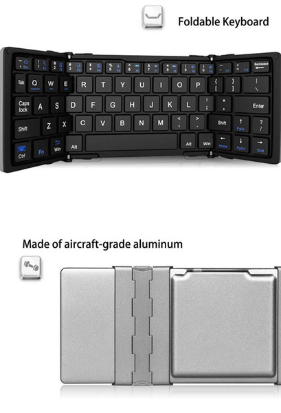 HB066 Three-Fold Aluminum Mini Bluetooth Keyboard with pouch pocket Travel Keypad for Tablet