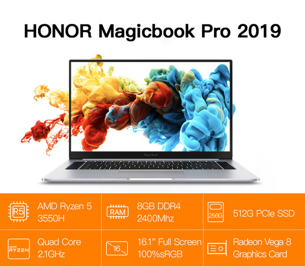 HUAWEI HONOR MagicBook Pro 2019 Laptop Notebook Computer HLY-W19R Ryzen 5 3550H 8GB 512GB (Silver) SSD / 16.1 '' IPS 100% sRGB MagicBook Pro