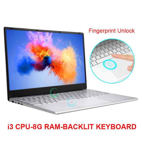 15.6 inch Intel Core i3 8GB RAM laptop 128GB/256GB/512GB SSD Win10 OS IPS HD screen gaming notebook with Fingerprint unlock