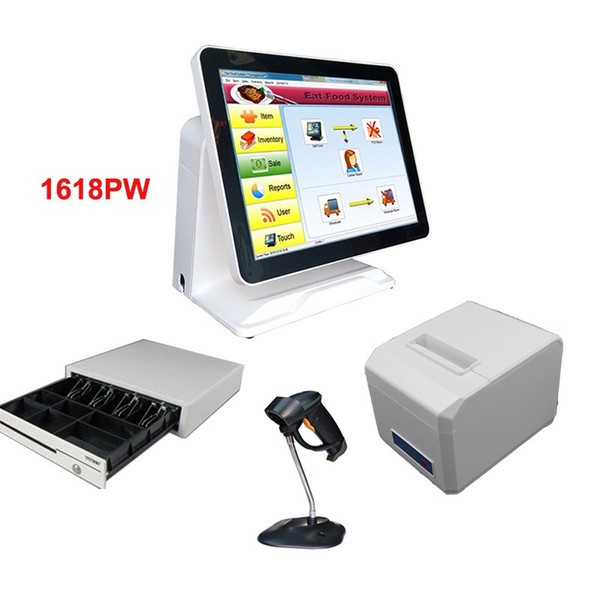 Free shippingwhole set 15 inch dual screen with system with code scanner printer and cash box