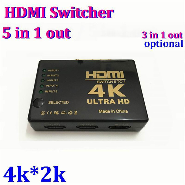 4K*2K 5 Port 1080P Video 5 to 1 HDMI Switch Switcher Splitter 5 IN 1 OUT For Apple HDTV PS3 PS4 DVD with IR Remote *100pcs/lot