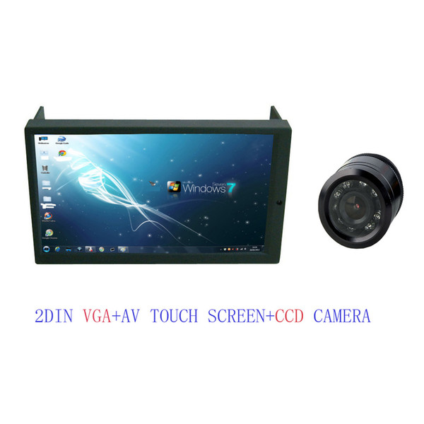 Free Shipping High Brightness 2DIN 7 Inch LED Touch Screen Monitor with VGA and Auto Switching AV2 + CCD Reverse Camera