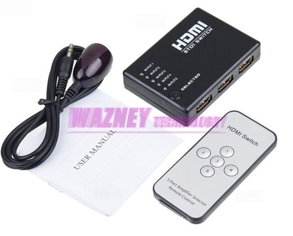 100pcs/lot Mini 5 Port 5 to 1 1080P Video HDMI Switch Switcher HDMI Splitter with IR Remote splitter box for HDTV PS3 DVD