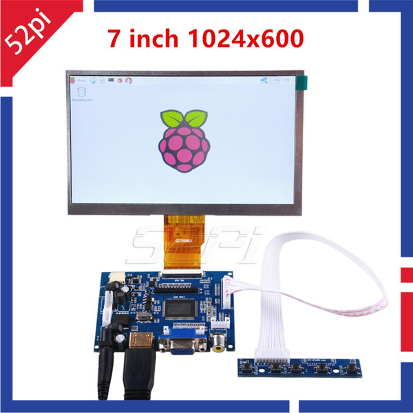 52Pi 7 inch LCD 1024*600 Display Monitor Screen Kit with Drive Board (HDMI+VGA+2AV) for Raspberry Pi, PC Windows 7/8/10