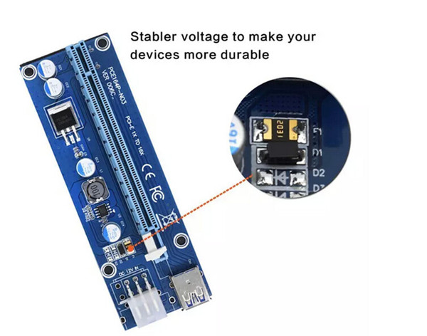 PCI-E Express Extender Riser Card Adapter 1X to 16X w/6 Pin Power Cable USB 3.0 Ports Cables Ver006 60cm