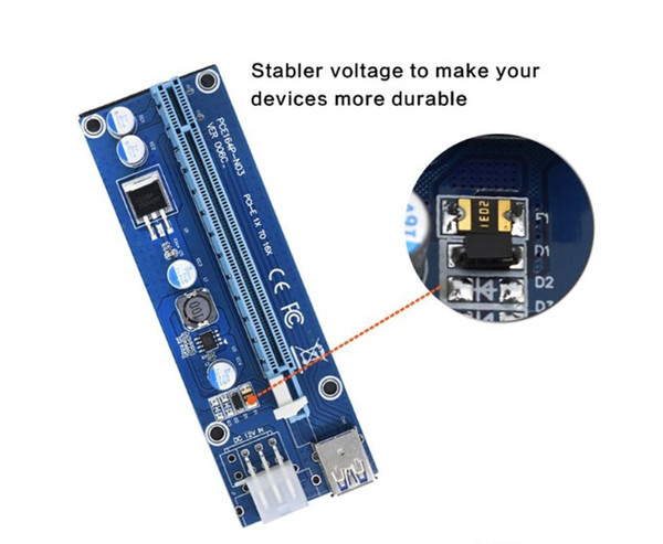 PCI-E Express Extender Riser Card Adapter 1X to 16X w/6 Pin Power Cable USB 3.0 Ports Cables Ver006 60cm