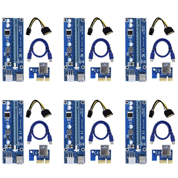 PCI-E Express Extender Riser Card Adapter 1X to 16X w/6 Pin Power Cable USB 3.0 Ports Cables Ver006 60cm 100pcs