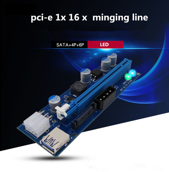 PCI-E 16x to 1x Riser Card 2 LED lights w/ 60cm USB 3.0 Cable & PCIe 6 Pin to SATA Power Cable - GPU Risers