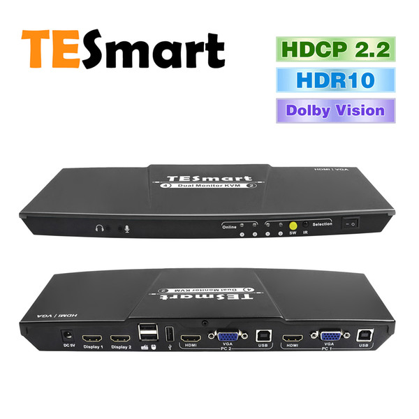 TESmart HDMI + VGA 4x2 HDMI Dual Monitor KVM with 2 Pcs 5ft HDMI KVM Cables