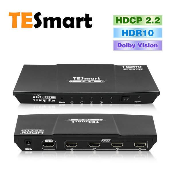 TESmart Ultra @60Hz V2.0 Certified 1x4 HDMI Splitter,1 in 4 Out,Amplifier Switcher Box Hub Powered with Ultra 4Kx2K@60Hz w/EDID Support