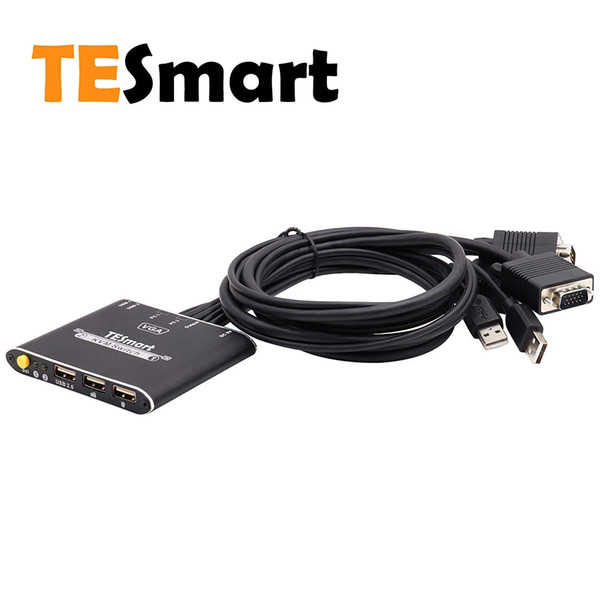 TESmart 2-Port USB VGA Cable KVM Switch with Cables and 1080P Supports USB 2.0 Device Peripheral Sharing