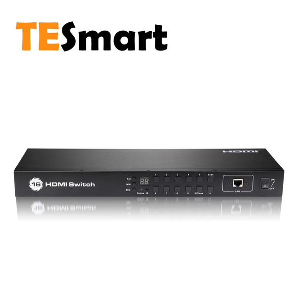 TESmart 16 Ports HDMI KVM Switch UHD Console Rack Mount USB 2.0 Input Control up to 16 Computers/Servers with 8 Pcs 1.5m KVM Cable (Black)